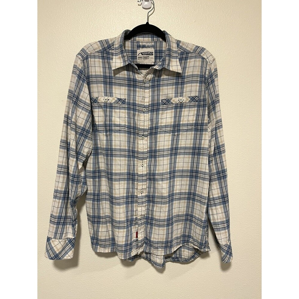 Mountain Khakis Plaid Long Sleeve Button Down Shirt Blue Tan Size Medium